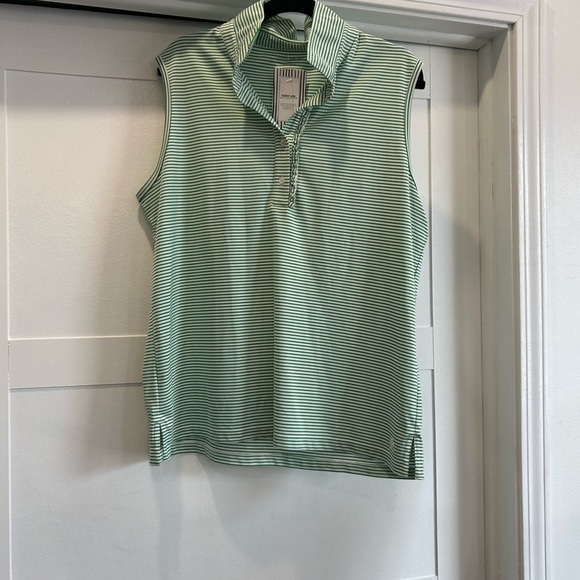 Tory Burch Sport Striped green and white sleeveless polo - Picture 1 of 3